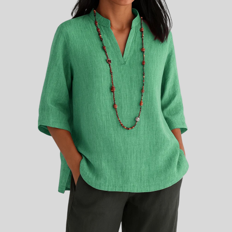 Blusa De Lino De Mujer Con Cuello En V Relajado