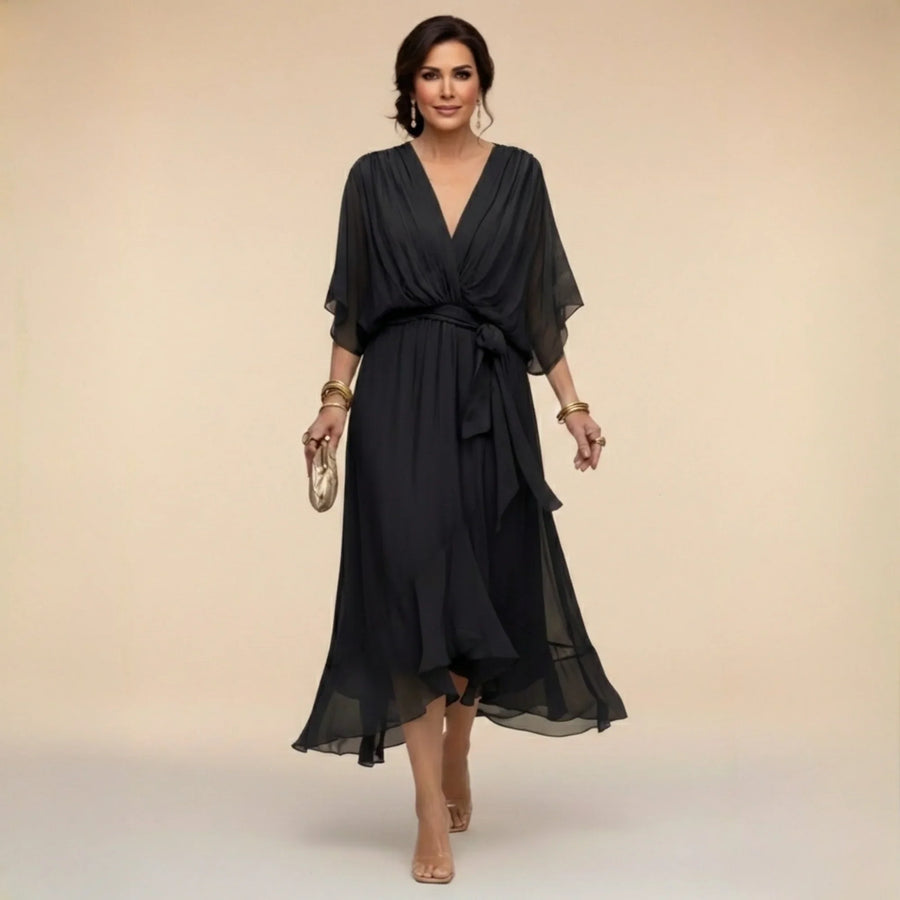 MARTA | VESTIDO DE CHIFFON COM DECOTE EM V