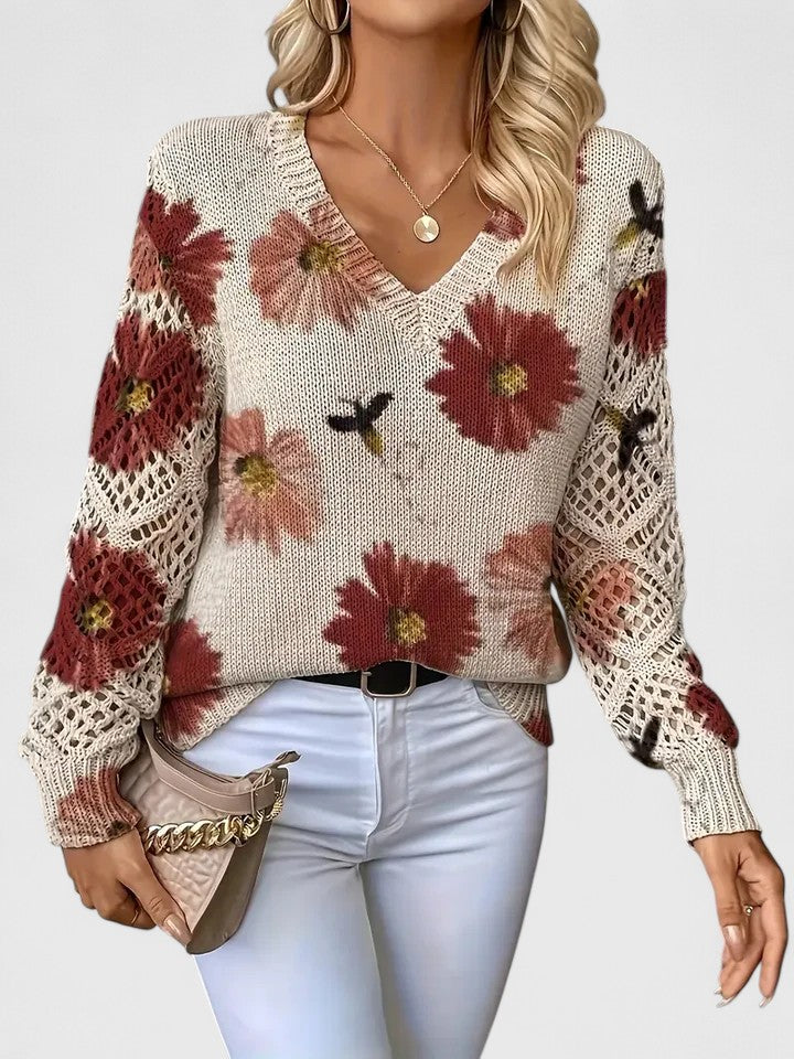 Jersey Elegante con Estampado Floral y Mangas Aireadas