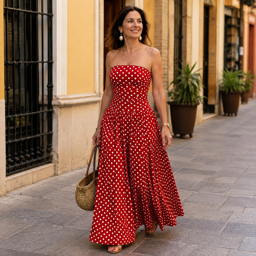 CARMEN | Vestido largo de lunares elegante