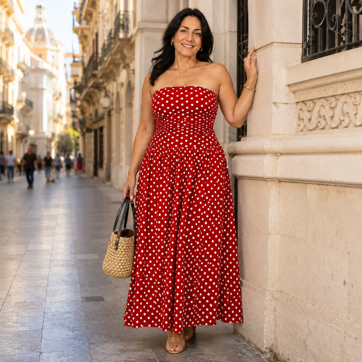 CARMEN | Vestido largo de lunares elegante