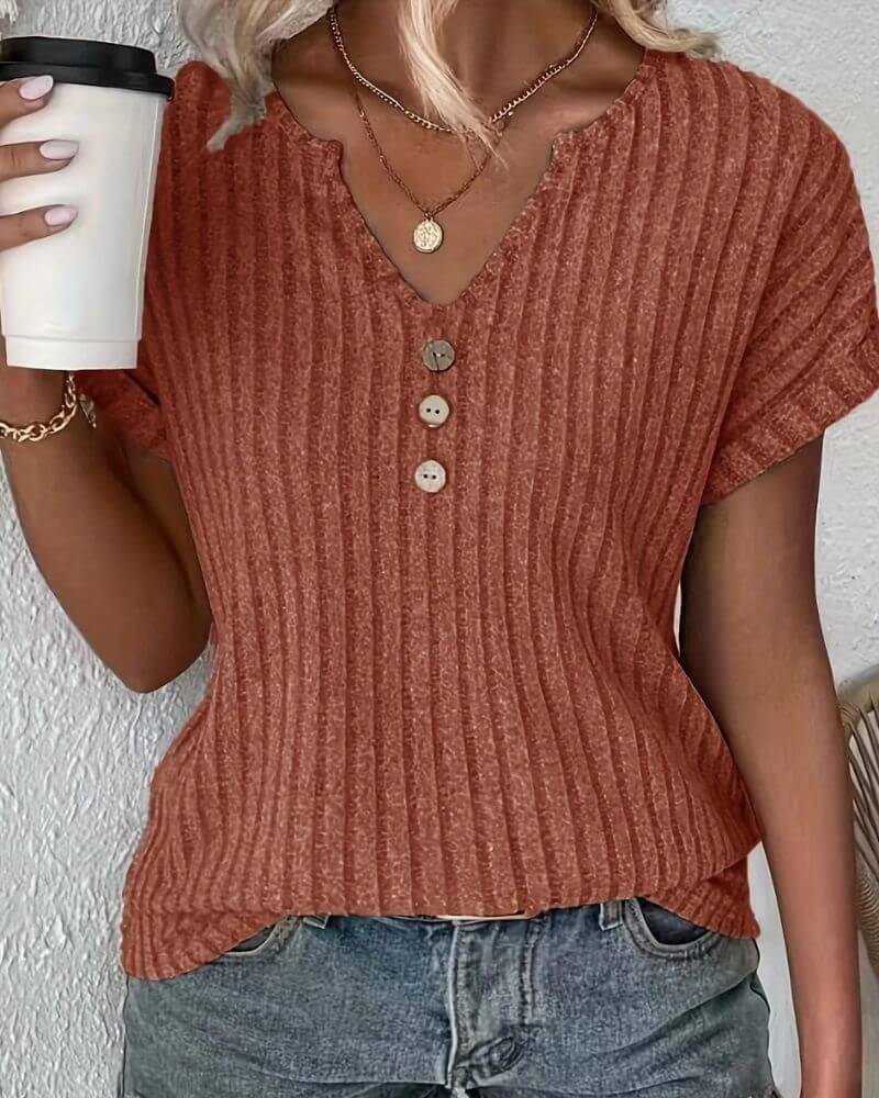 Blusa De Punto Con Escote En V De Ajuste Cómodo