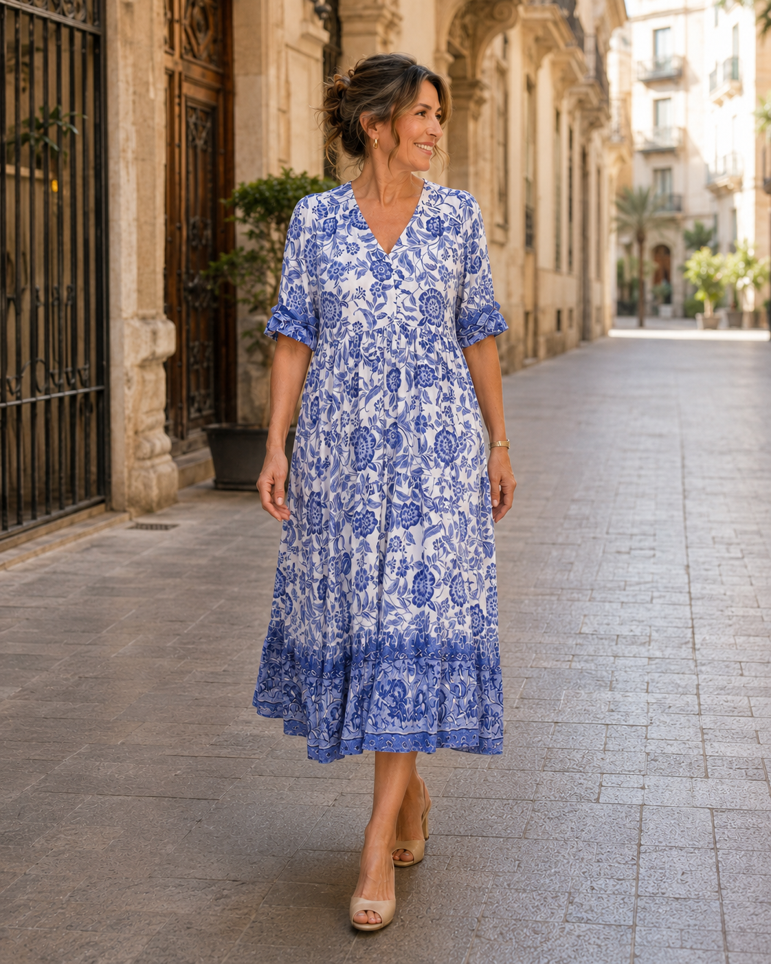 Pilar | Vestido Midi Floral con Escote en V