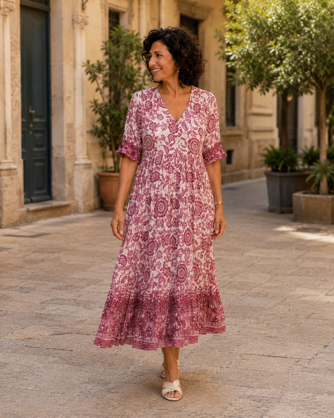 Pilar | Vestido Midi Floral con Escote en V